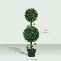 HOMCOM 3FT Artificial Boxwood Topiary Tree Set of 2, Faux Two Ball Topiary Tree in Pot for Indoor Outdoor Decor, Green(m-3)