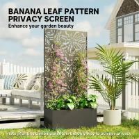 Outsunny Metal Planter Box with Trellis, 71" Tall Raised Garden Bed with Privacy Screen and Drainage Holes, Banana-Leaf Cut-Outs(m-5)
