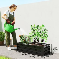 Outsunny Galvanized Raised Garden Beds, Outdoor Planter Box, Set of 2, for Flowers, Herbs and Vegetables, Black(m-3)