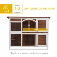 PawHut Two-Tier Wooden Rabbit Hutch with Openable Roof, Slide-Out Tray(m-4)