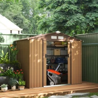 Outsunny 7' x 4' Outdoor Storage Shed, Garden Tool House w/ Foundation Kit Vents & Sliding Doors for Backyard Patio, Brown(m-10)