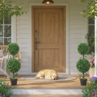 HOMCOM 3FT Artificial Boxwood Topiary Tree Set of 2, Faux Two Ball Topiary Tree in Pot for Indoor Outdoor Decor, Green(m-8)