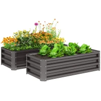 Outsunny Galvanized Raised Garden Beds, Outdoor Planter Box, Set of 2, for Flowers, Herbs and Vegetables, Dark Grey(m-2)