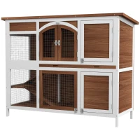 PawHut Two-Tier Wooden Rabbit Hutch with Openable Roof, Slide-Out Tray(m-2)