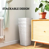 Outsunny 22.8 Inch Set of 3 Outdoor Planters with Stone Finish and Wheels, Stackable Tapered Planters with Drainage Hole, White(m-9)