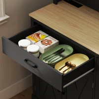 HOMCOM 69" Pantry Cabinet with Charging Station, Kitchen Cabinet with Microwave Stand, Tilt-Out Trash Can Cabinet, Black(m-10)