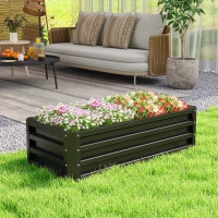 Outsunny Galvanized Raised Garden Beds, Outdoor Planter Box, Set of 2, for Flowers, Herbs and Vegetables, Black(m-10)