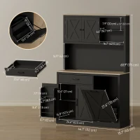 HOMCOM 69" Pantry Cabinet with Charging Station, Kitchen Cabinet with Microwave Stand, Tilt-Out Trash Can Cabinet, Black(m-3)