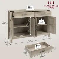 HOMCOM Side Cabinet, Farmhouse Kitchen Storage Cabinet w/ 2 Drawers and Shelves for Living Room, Entryway, Grey(m-3)
