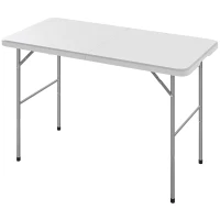 Outsunny 47" x 24" Folding Camping Table, Picnic Table with 2 Adjustable Heights and Carrying Handle, Indoor Outdoor Use, White(m-2)