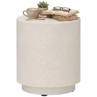 HOMCOM Lightweight Accent Table with Concrete Finish Round Side Table, Cream White(m-11)