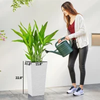 Outsunny 22.8 Inch Set of 3 Outdoor Planters with Stone Finish and Wheels, Stackable Tapered Planters with Drainage Hole, White(m-3)