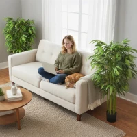 HOMCOM 4.6FT Artificial Bamboo Tree Set of 2, Decorative Faux Plant in Nursery Pot, Faux Tree for Home Indoor Decor(m-9)