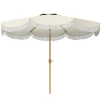 Outsunny 9FT Patio Umbrella Parasol, UPF 30+ Outdoor Market Umbrella with Crank, 8 Ribs, Push Button Tilt, Cream White(m-2)