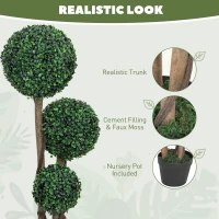 HOMCOM 35 Inch Potted Fake Plant Set of 2, Artificial Boxwood Topiary Tree, Triple Ball Tree for Indoor and Outdoor, Green(m-4)