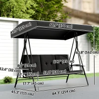 Outsunny 3-Seat Outdoor Porch Swing Patio Swing with Adjustable Canopy, Side Tray, Removable Cushion for Garden, Poolside, Black(m-3)