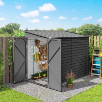 Outsunny 4.6' x 9' Steel Outdoor Storage Shed, Lean to Shed, Metal Tool House with Foundation Kit, Lockable Doors, Gloves and 2 Air Vents for Backyard, Patio, Lawn, Dark Grey(m-8)