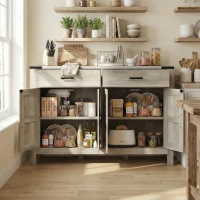 HOMCOM Side Cabinet, Farmhouse Kitchen Storage Cabinet w/ 2 Drawers and Shelves for Living Room, Entryway, Grey(m-14)