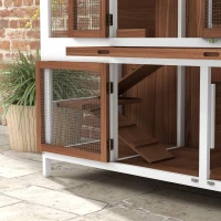 PawHut Two-Tier Wooden Rabbit Hutch with Openable Roof, Slide-Out Tray(m-9)