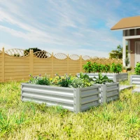 Outsunny Galvanized Raised Garden Beds, Outdoor Planter Box, Set of 2, for Flowers, Herbs and Vegetables, Silver(m-8)