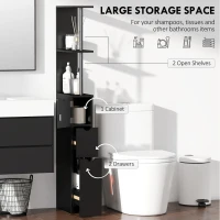HOMCOM Tall Bathroom Storage Cabinet, Narrow Bathroom Cabinet with Drawers and Open Shelves for Small Spaces, Black(m-4)