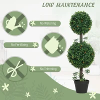 HOMCOM 3FT Artificial Boxwood Topiary Tree Set of 2, Faux Two Ball Topiary Tree in Pot for Indoor Outdoor Decor, Green(m-6)
