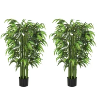 HOMCOM 4.6FT Artificial Bamboo Tree Set of 2, Decorative Faux Plant in Nursery Pot, Faux Tree for Home Indoor Decor(m-2)