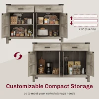 HOMCOM Side Cabinet, Farmhouse Kitchen Storage Cabinet w/ 2 Drawers and Shelves for Living Room, Entryway, Grey(m-5)