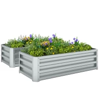 Outsunny Galvanized Raised Garden Beds, Outdoor Planter Box, Set of 2, for Flowers, Herbs and Vegetables, Silver(m-11)