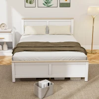 HOMCOM Full Bed Frame with Headboard, Modern Platform Bed Frame with Wooden Slats, No Box Spring Needed, Easy Assembly, White(m-2)
