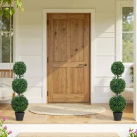 HOMCOM 3.3FT Artificial Boxwood Topiary Tree Set of 2, Faux Three Ball Topiary Tree in Pot for Indoor Outdoor Decor, Green(m-8)