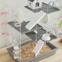 PawHut 4-Level Large Hamster Cage with DIY Tubes, Water Bottle, Food Dish, Hut, Exercise Wheels, Grey(m-10)