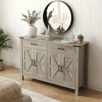 HOMCOM Side Cabinet, Farmhouse Kitchen Storage Cabinet w/ 2 Drawers and Shelves for Living Room, Entryway, Grey(m-15)