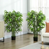 HOMCOM 4.6FT Artificial Bamboo Tree Set of 2, Decorative Faux Plant in Nursery Pot, Faux Tree for Home Indoor Decor(m-8)