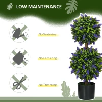 HOMCOM 2.3ft Set of 2 Artificial Plants, Lavender Flowers Ball Trees with Pot, for Home Indoor Outdoor Decor(m-6)