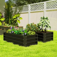 Outsunny Galvanized Raised Garden Beds, Outdoor Planter Box, Set of 2, for Flowers, Herbs and Vegetables, Black(m-8)