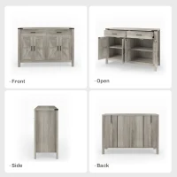 HOMCOM Side Cabinet, Farmhouse Kitchen Storage Cabinet w/ 2 Drawers and Shelves for Living Room, Entryway, Grey(m-16)