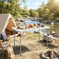 Outsunny 47" x 24" Folding Camping Table, Picnic Table with 2 Adjustable Heights and Carrying Handle, Indoor Outdoor Use, White(m-9)
