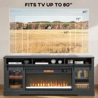 HOMCOM Fireplace TV Stand for TVs Up to 80 Inch, TV Console with Electric Fireplace, Open Storage and Side Cabinets, Gray(m-7)