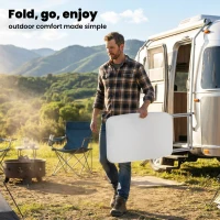 Outsunny Folding Picnic Table 5-Level Height Adjustment, Portable Camping Table for Outdoor Indoor Use 30" x 20", White(m-5)