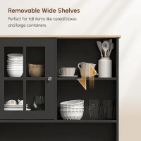 HOMCOM Kitchen Buffet with Hutch, Storage Pantry with 3 Cabinets, 2 Open Shelves and Large Countertop, Black(m-5)