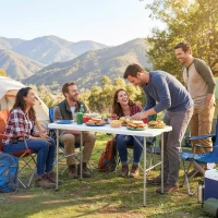 Outsunny 47" x 24" Folding Camping Table, Picnic Table with 2 Adjustable Heights and Carrying Handle, Indoor Outdoor Use, White(m-8)