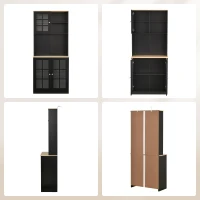 HOMCOM Kitchen Buffet with Hutch, Storage Pantry with 3 Cabinets, 2 Open Shelves and Large Countertop, Black(m-14)