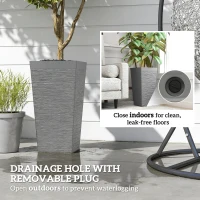 Outsunny 22.8 Inch Set of 3 Outdoor Planters with Stone Finish and Wheels, Stackable Tapered Planters with Drainage Hole, Gray(m-8)