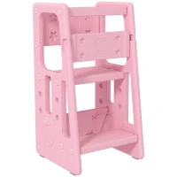 Qaba Toddler Tower with Adjustable Height, Anti-slip Mat, Toddler Step Stool, Pink(m-11)