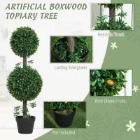 HOMCOM 3FT Artificial Boxwood Topiary Tree Set of 2, Faux Two Ball Topiary Tree in Pot for Indoor Outdoor Decor, Green(m-4)