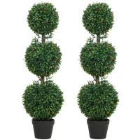 HOMCOM 3.3FT Artificial Boxwood Topiary Tree Set of 2, Faux Three Ball Topiary Tree in Pot for Indoor Outdoor Decor, Green(m-11)