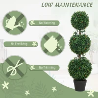 HOMCOM 3.3FT Artificial Boxwood Topiary Tree Set of 2, Faux Three Ball Topiary Tree in Pot for Indoor Outdoor Decor, Green(m-6)