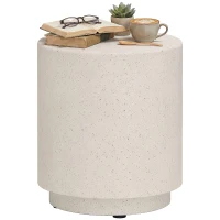 HOMCOM Lightweight Accent Table with Concrete Finish Round Side Table, Cream White(m-1)