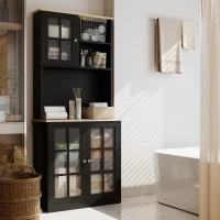 HOMCOM Kitchen Buffet with Hutch, Storage Pantry with 3 Cabinets, 2 Open Shelves and Large Countertop, Black(m-10)